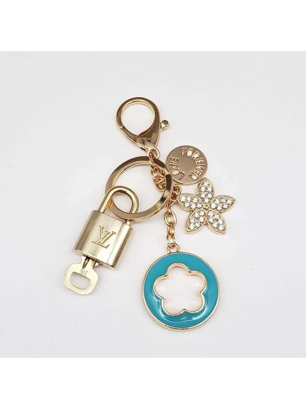 LV Gold Padlock 🔑 Authentic Louis Vuitton Charm + Unbranded Flower Keychain
